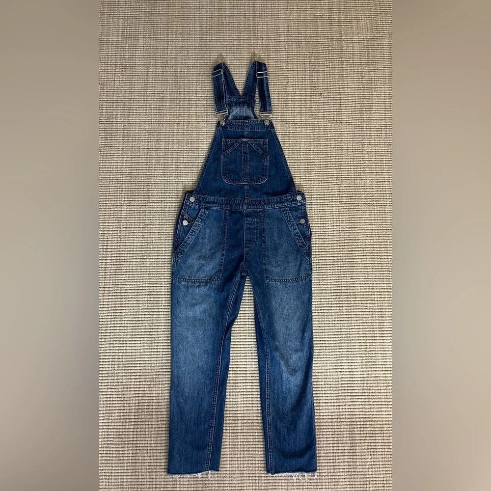 Gap for Good Relaxed Denim Overalls Medium Indigo Wash Raw Hem -  XXS - EUC - Picture 2 of 8